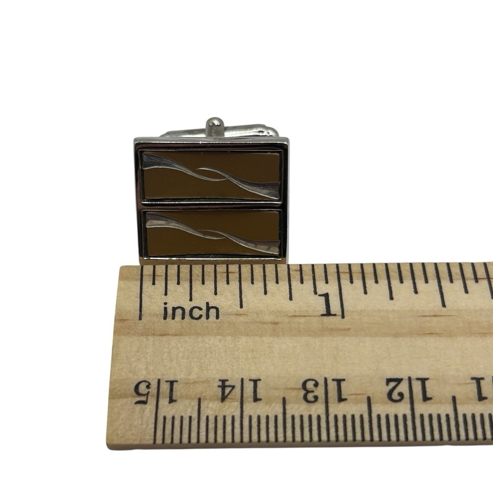 Anson Cufflinks Neck Tie Clip Set VTG Two Tone Wave Design Tux Shirt Dress Suit - Picture 10 of 11
